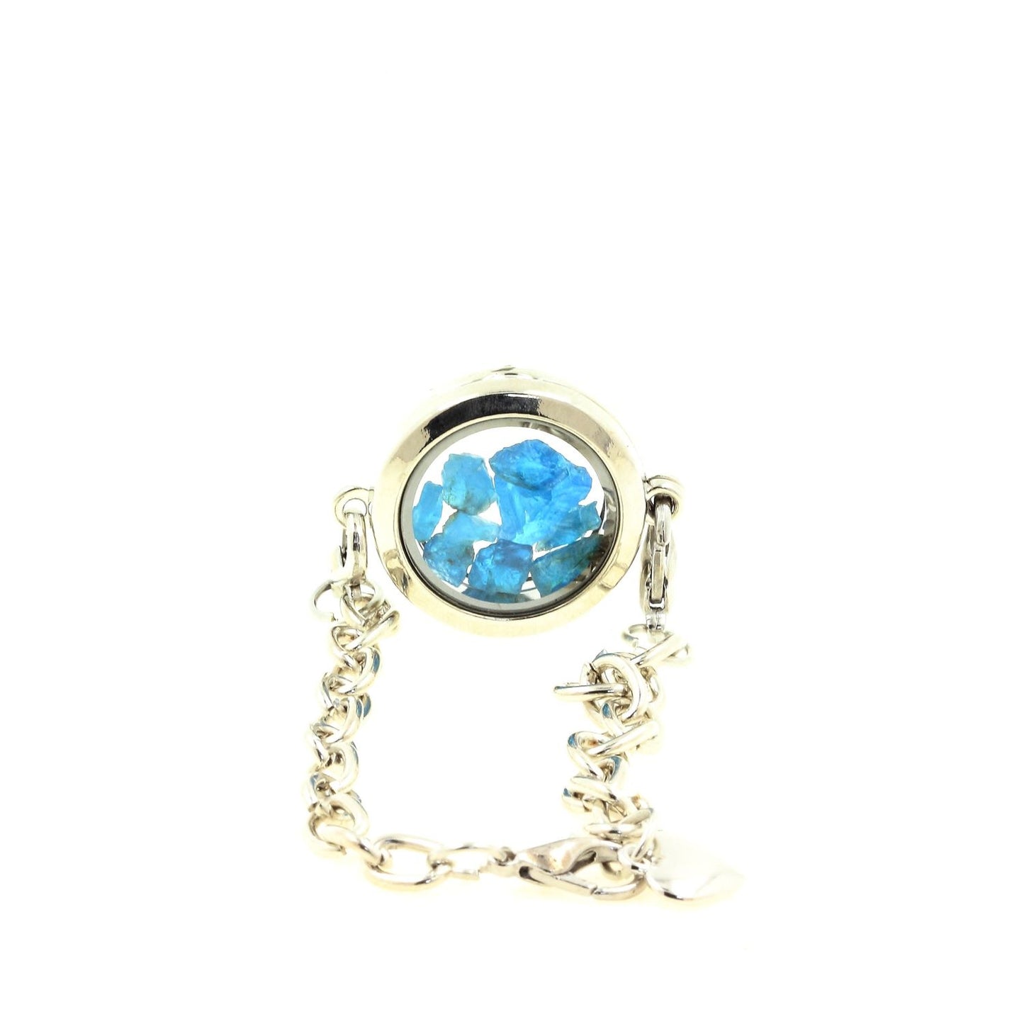 Bracelet Apatite bleu neon brut modèle medaillon 25 mm