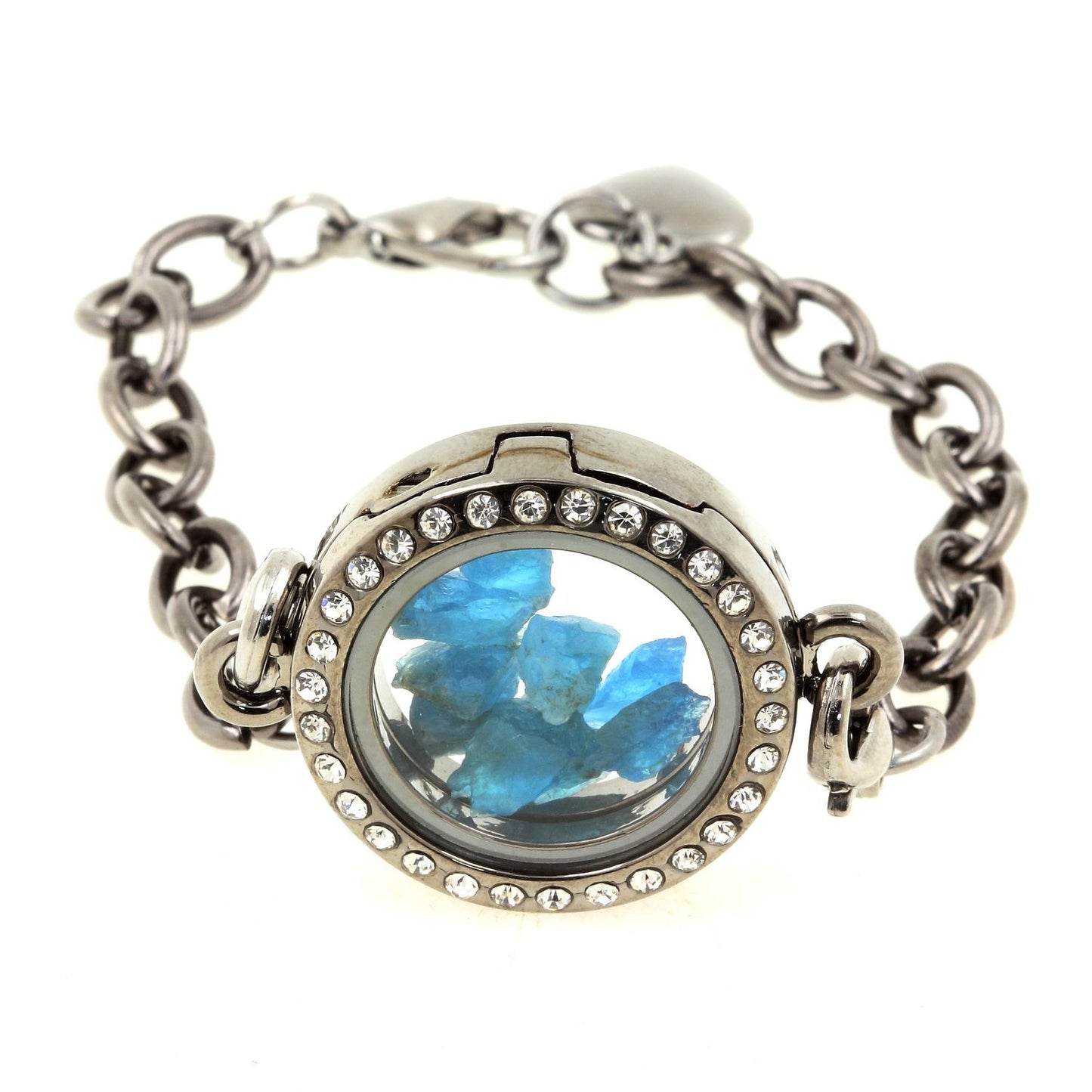 Bracelet Apatite bleu neon brut modèle medaillon 25 mm