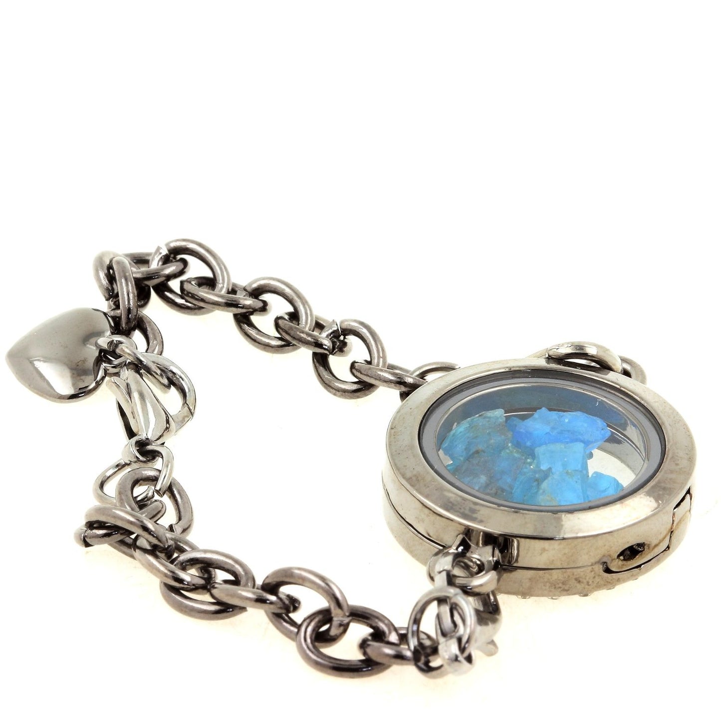 Bracelet Apatite bleu neon brut modèle medaillon 25 mm