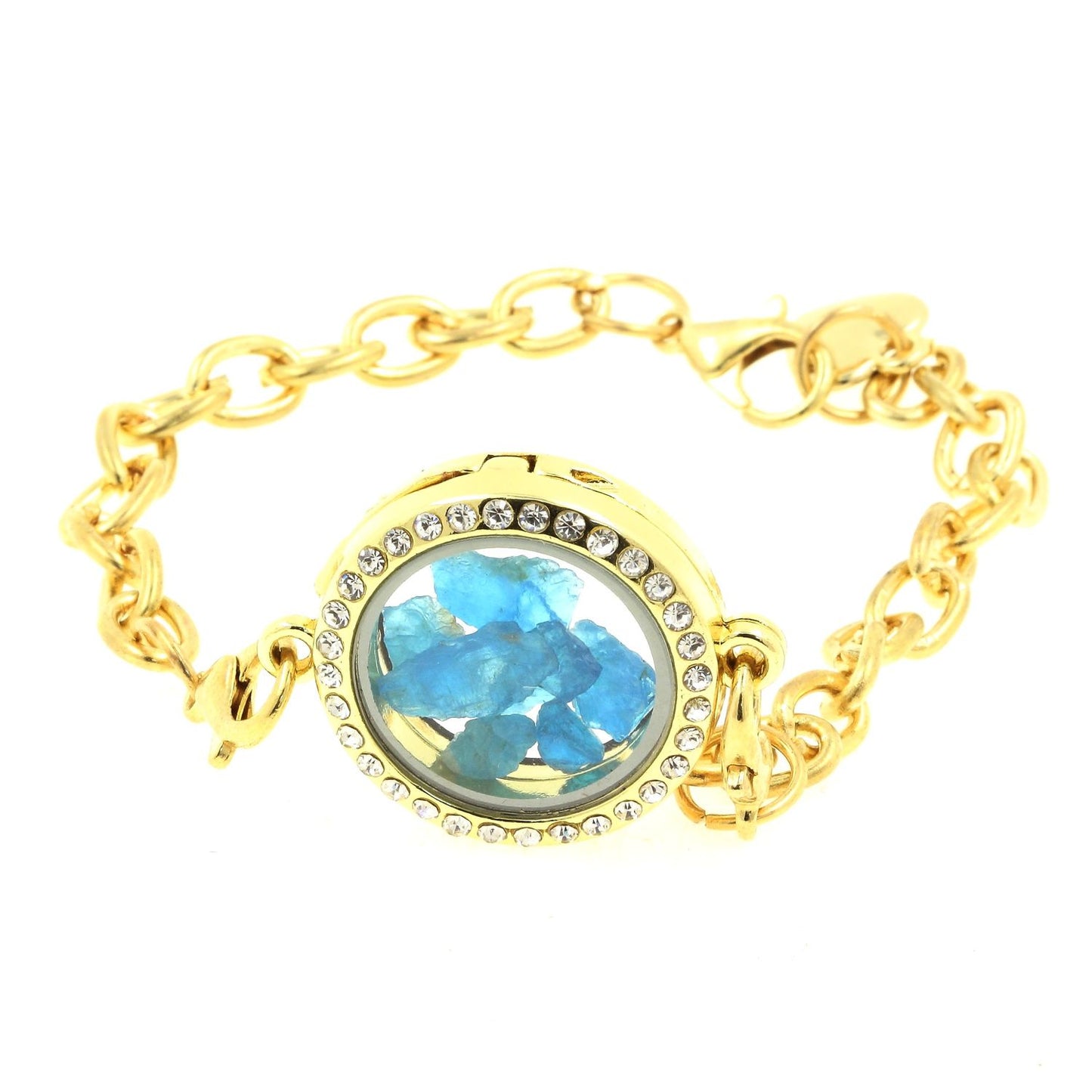 Bracelet Apatite bleu neon brut modèle medaillon 25 mm