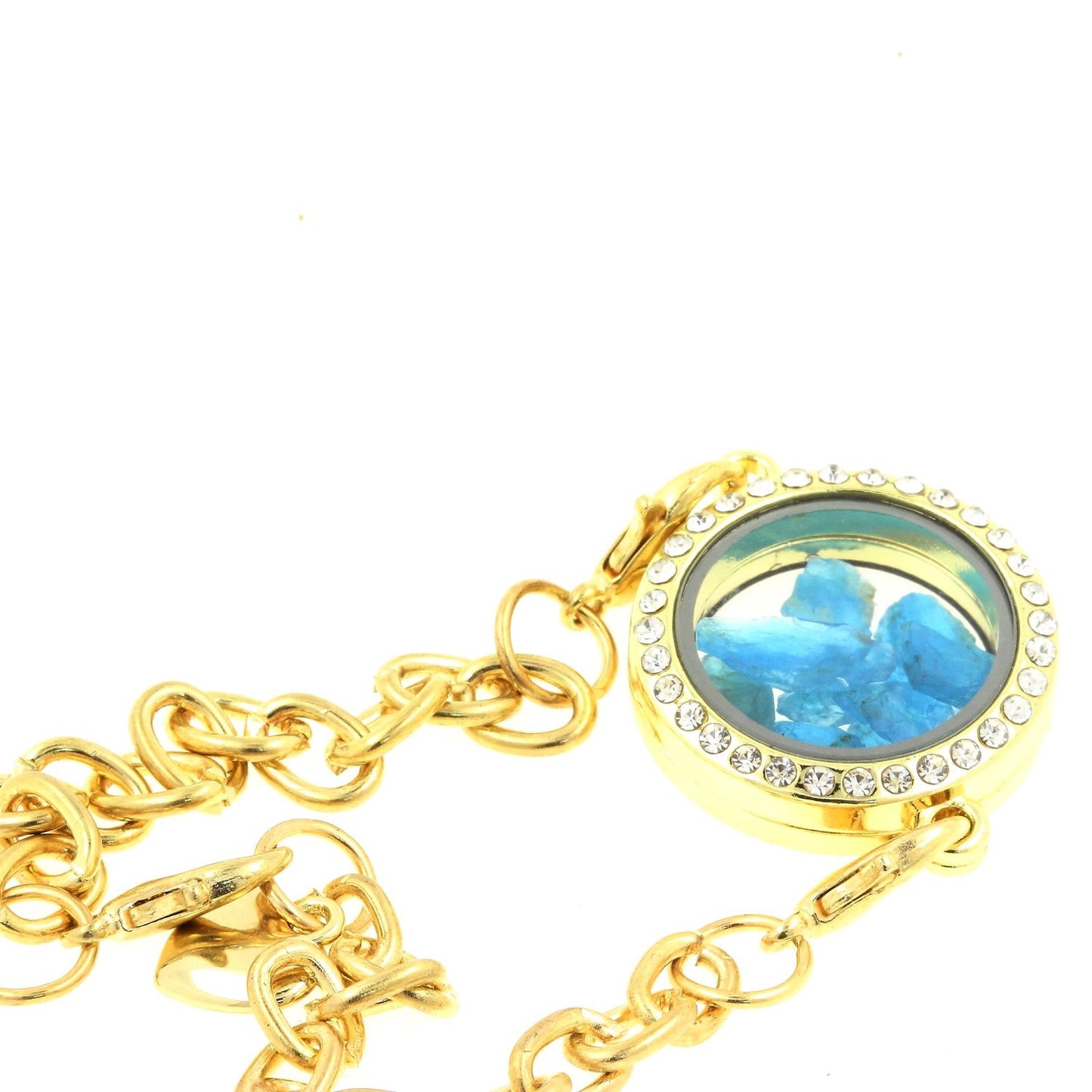 Bracelet Apatite bleu neon brut modèle medaillon 25 mm