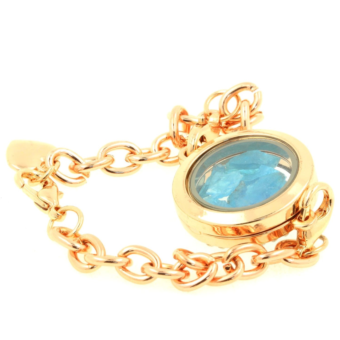 Bracelet Apatite bleu neon brut modèle medaillon 25 mm