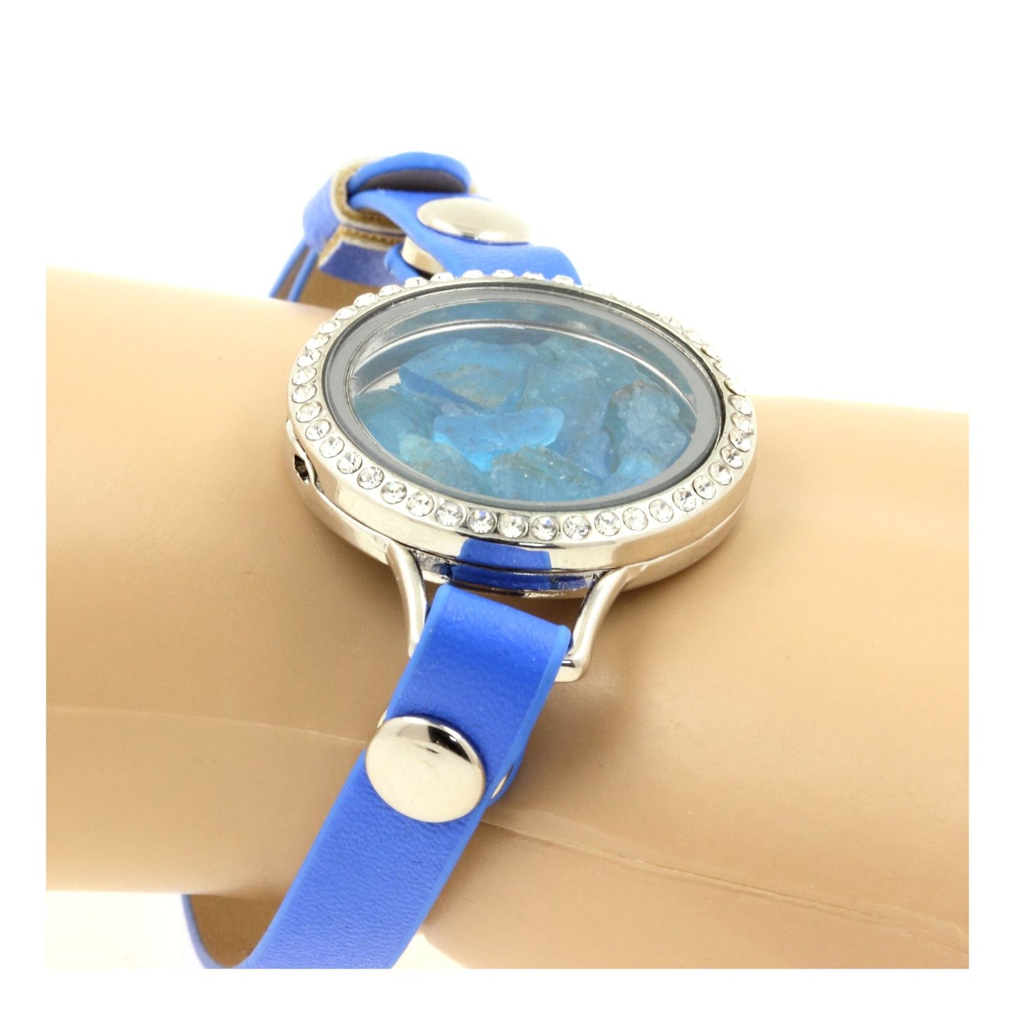 Bracelet Apatite bleu neon brut modèle montre